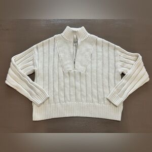 A New Day Women’s Cozy Knit Mock Turtleneck Pullover Quarter-Zip Sweater Beige M